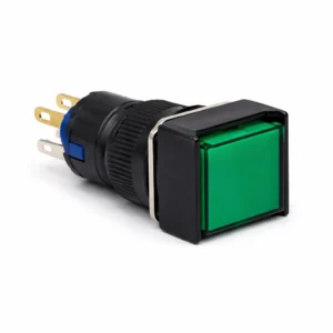 16mm Yeşil kalıcı plastik buton anahtar 1NO 1NC kare